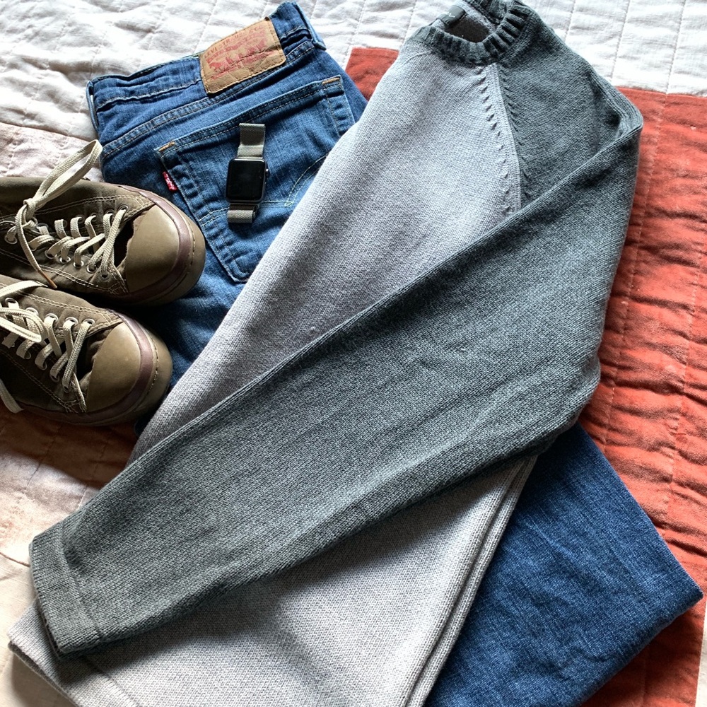 Men’s L Eddie Bauer Sweatshirt Sweater Grey Raglan